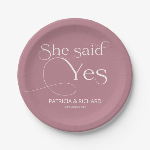 She Said Yes Engagement Party Dusty Pink Paper Plates