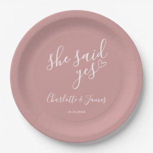 She Said Yes Engagement Party Dusty Rose Paper Plates