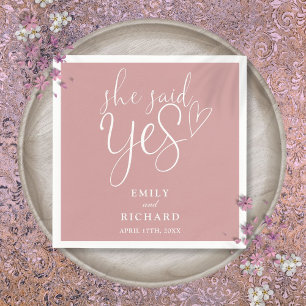 She Said Yes Engagement Party Dusty Rose Pink Napkins