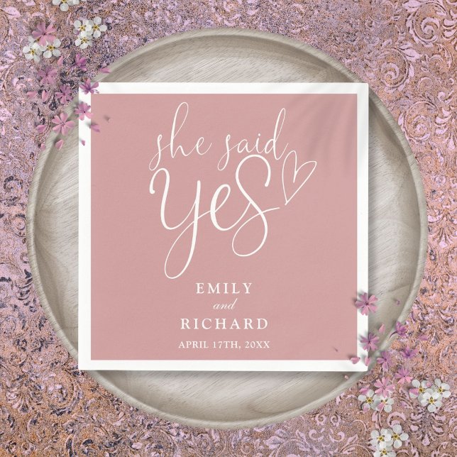 She Said Yes Engagement Party Dusty Rose Pink Napkins (She Said Yes Engagement Party Dusty Rose Pink Napkins)