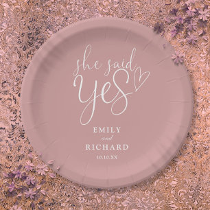 She Said Yes Engagement Party Dusty Rose Pink Paper Plates