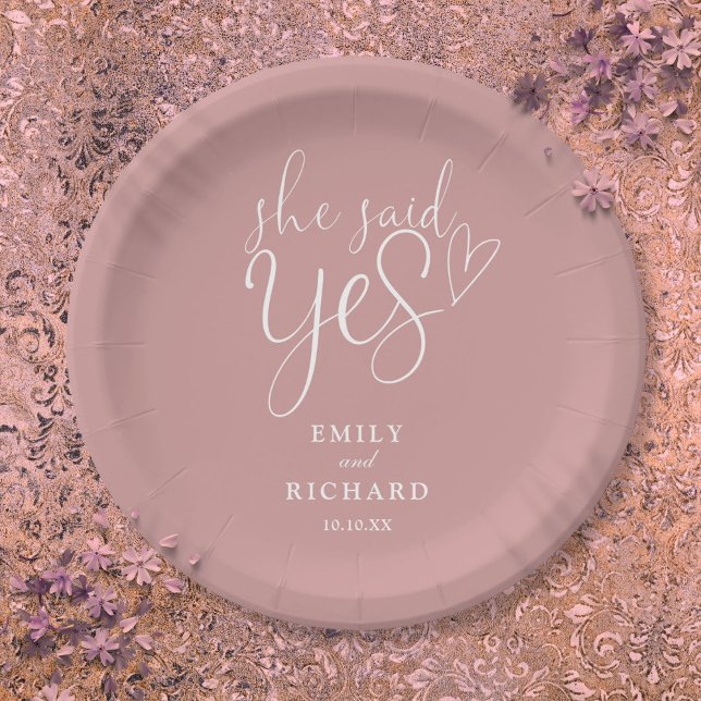 She Said Yes Engagement Party Dusty Rose Pink Paper Plates (She Said Yes Engagement Party Dusty Rose Pink Paper Plates)