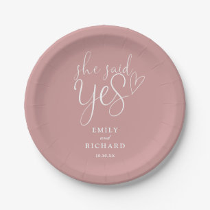 She Said Yes Engagement Party Dusty Rose Pink Paper Plates