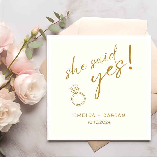 She Said Yes Engagement Party Dusty Yellow Napkins (Creator Uploaded)