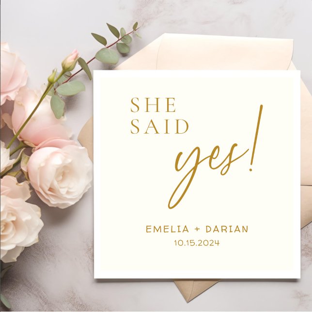 She Said Yes Engagement Party Dusty Yellow Napkins (Creator Uploaded)