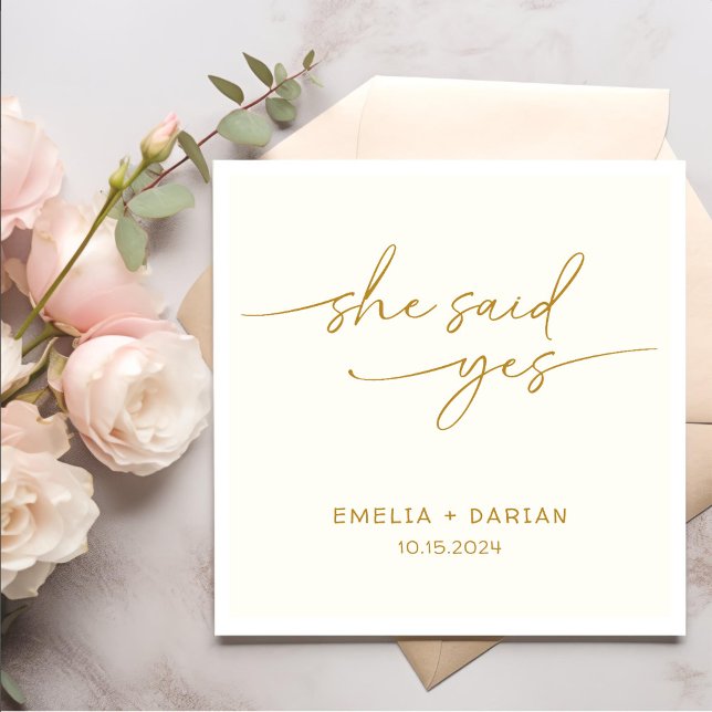 She Said Yes Engagement Party Dusty Yellow Napkins (Creator Uploaded)