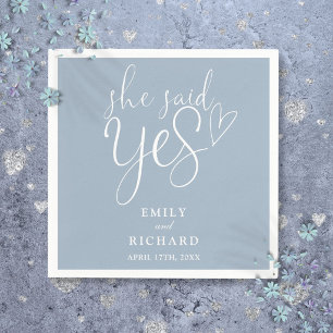 She Said Yes Engagement Party Elegant Dusty Blue Napkins