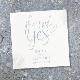 She Said Yes Engagement Party Elegant Dusty Blue Napkins