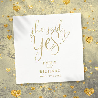 She Said Yes Engagement Party Elegant Gold Napkins