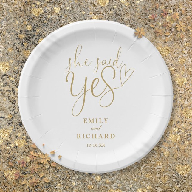 She Said Yes Engagement Party Elegant Gold Paper Plates (She Said Yes Engagement Party Elegant Gold Paper Plates
)