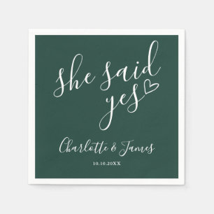 She Said Yes Engagement Party Emerald Green Napkins