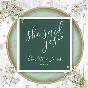 She Said Yes Engagement Party Emerald Green Napkins