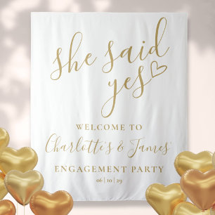 She Said Yes Engagement Party Gold Photo Backdrop