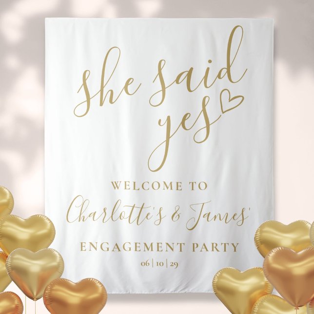 She Said Yes Engagement Party Gold Photo Backdrop (She Said Yes Engagement Party Gold Photo Backdrop)