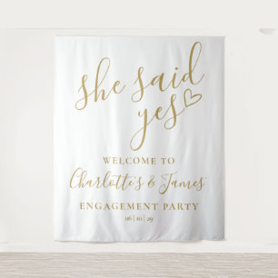She Said Yes Engagement Party Gold Photo Backdrop
