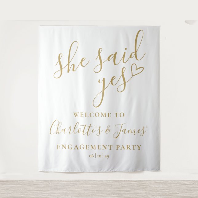 She Said Yes Engagement Party Gold Photo Backdrop (Front)