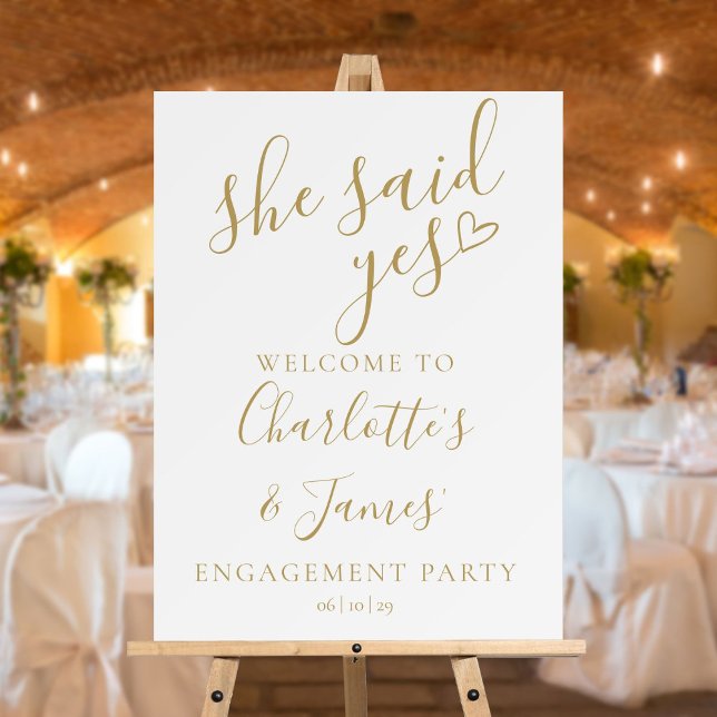 She Said Yes Engagement Party Gold Welcome Sign (Creator Uploaded)