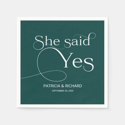 She Said Yes Engagement Party Green Napkins