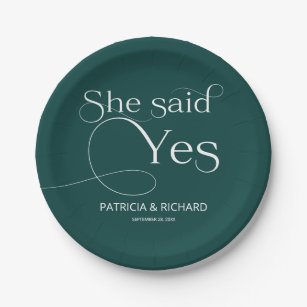 She Said Yes Engagement Party Green Paper Plates