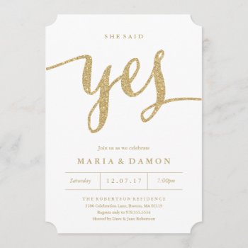 She Said Yes Engagement Party Invitation by FINEandDANDY at Zazzle