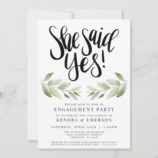 She Said Yes Engagement Party Invitation (Front)