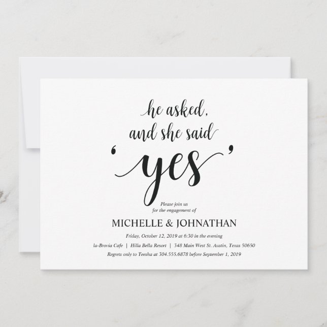 She said yes, Engagement Party invites (Front)