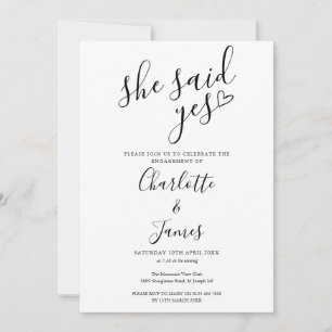 She Said Yes Engagement Party Love Heart Invitation
