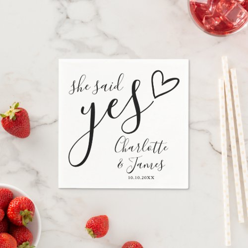 She Said Yes Engagement Party Love Heart Napkins