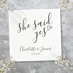 She Said Yes Engagement Party Love Heart Napkins