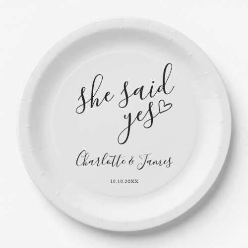 She Said Yes Engagement Party Love Heart Paper Plates