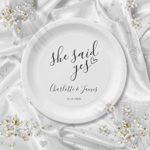 She Said Yes Engagement Party Love Heart Paper Plates