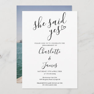 She Said Yes Engagement Party Love Heart Photo Invitation