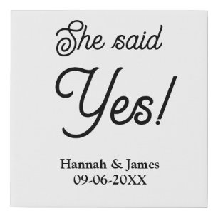 She said yes engagement party name date simple min faux canvas print