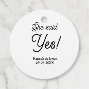 She said yes engagement party name date simple min favor tags