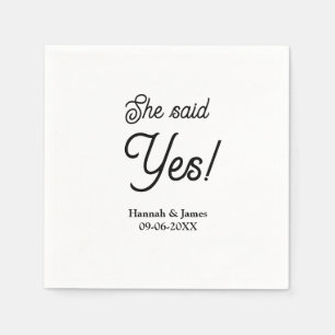 She said yes engagement party name date simple min napkins