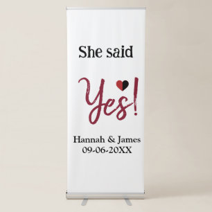 She said yes engagement party name date simple min retractable banner