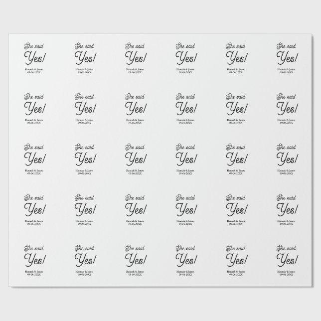 She said yes engagement party name date simple min wrapping paper (Flat)