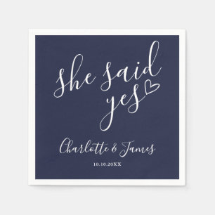 She Said Yes Engagement Party Navy Blue Napkins