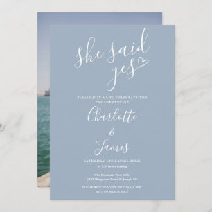 She Said Yes Engagement Party Photo Dusty Blue Invitation