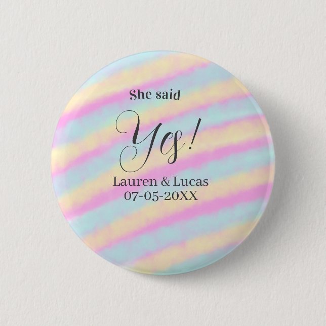 She said yes engagement party pink blue yellow ste button (Front)