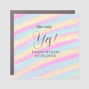 She said yes engagement party pink blue yellow ste car magnet