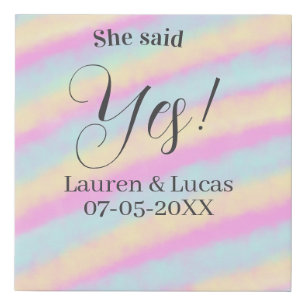 She said yes engagement party pink blue yellow ste faux canvas print