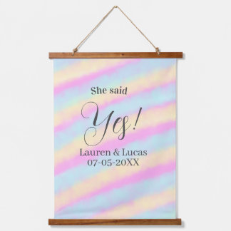 She said yes engagement party pink blue yellow ste hanging tapestry