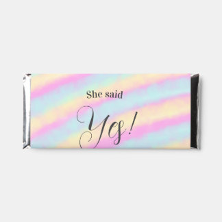 She said yes engagement party pink blue yellow ste hershey bar favors