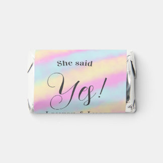 She said yes engagement party pink blue yellow ste hershey's miniatures