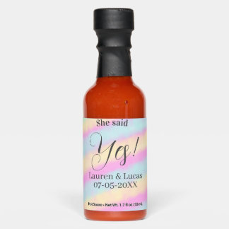 She said yes engagement party pink blue yellow ste hot sauces