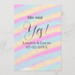 She said yes engagement party pink blue yellow ste invitation