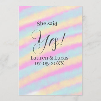 She said yes engagement party pink blue yellow ste invitation