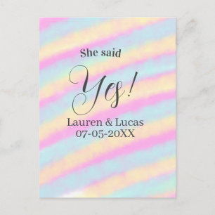 She said yes engagement party pink blue yellow ste postcard