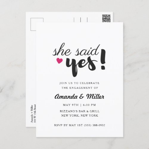 She Said Yes Engagement Party  Postcard